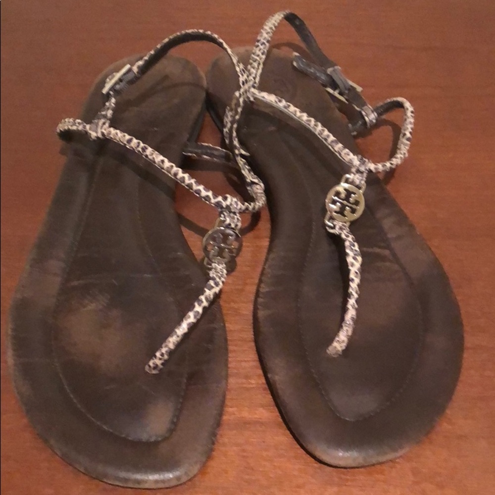 Tory Burch Snakeskin T-Strap Sandals Size 7